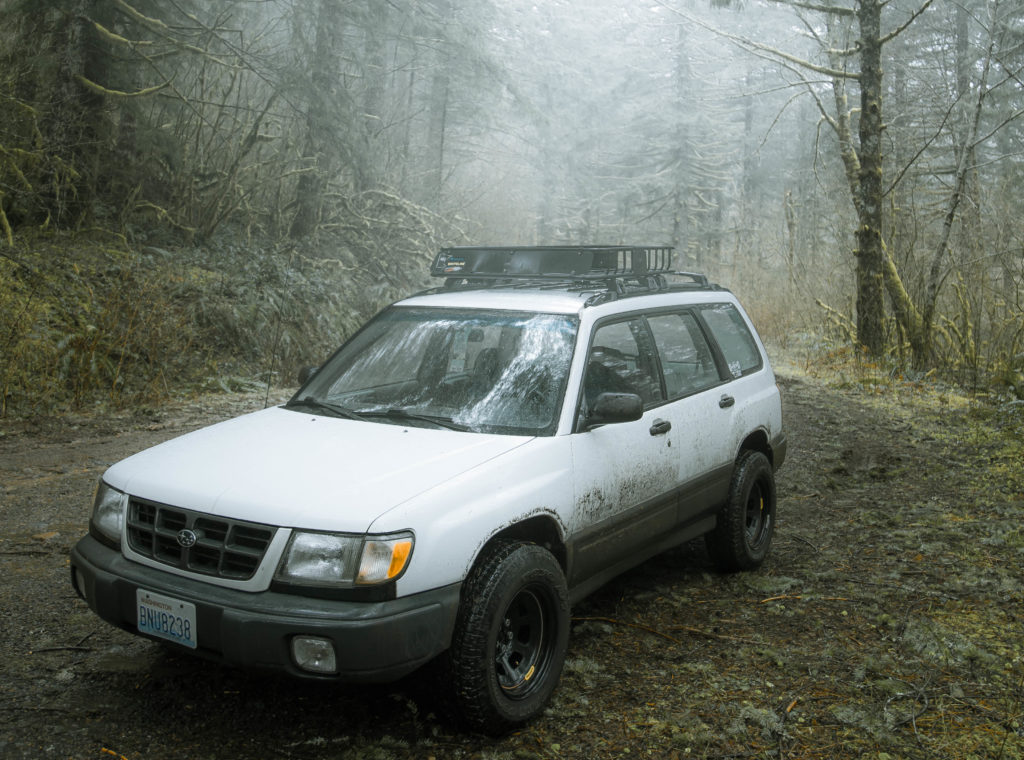 Subaru Forester lifted with bassett racing wheels and Toyo open country tires