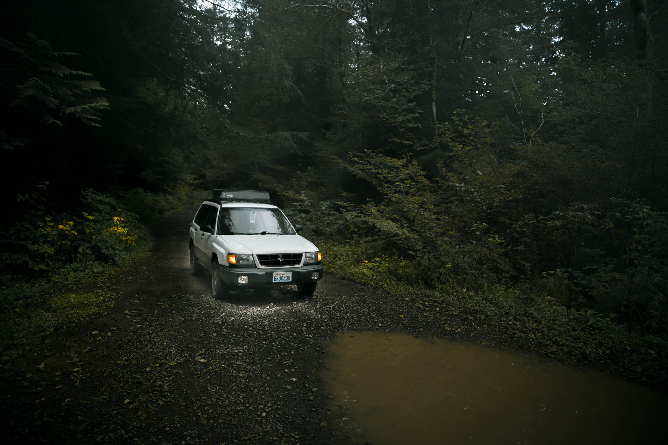Subaru Forester with a lift kit and all terrain tires for overlanding