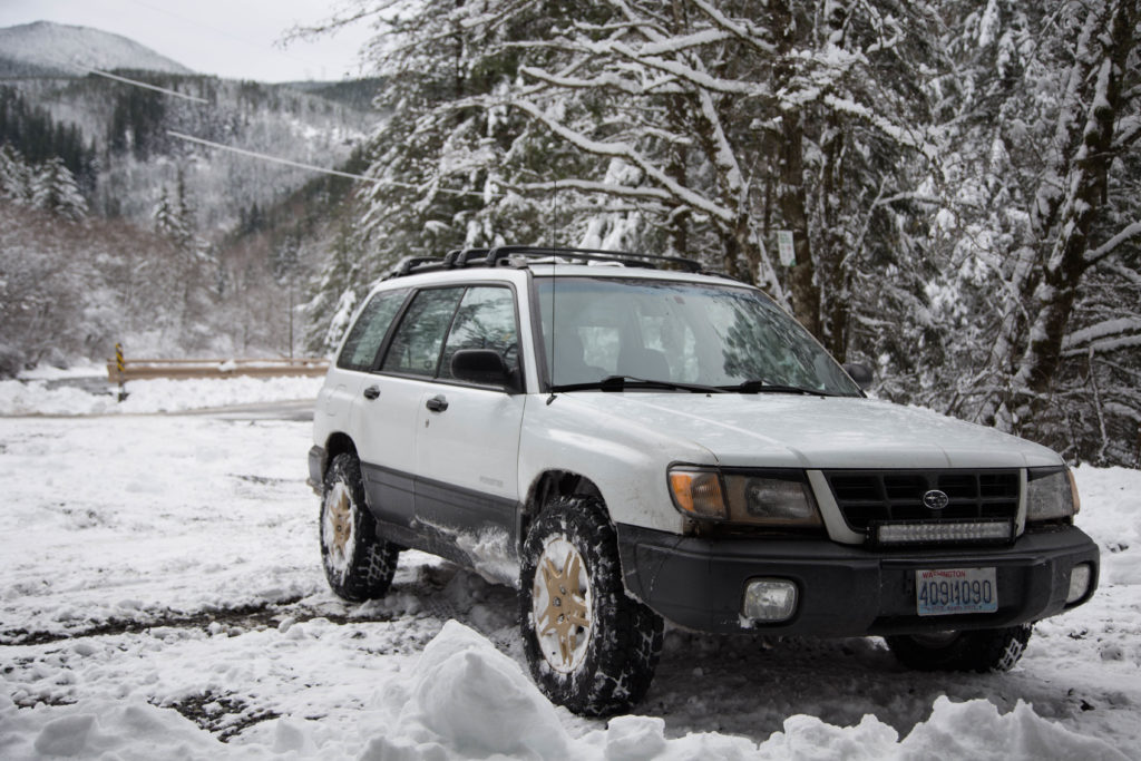 Lifted Subaru Forester in the snow