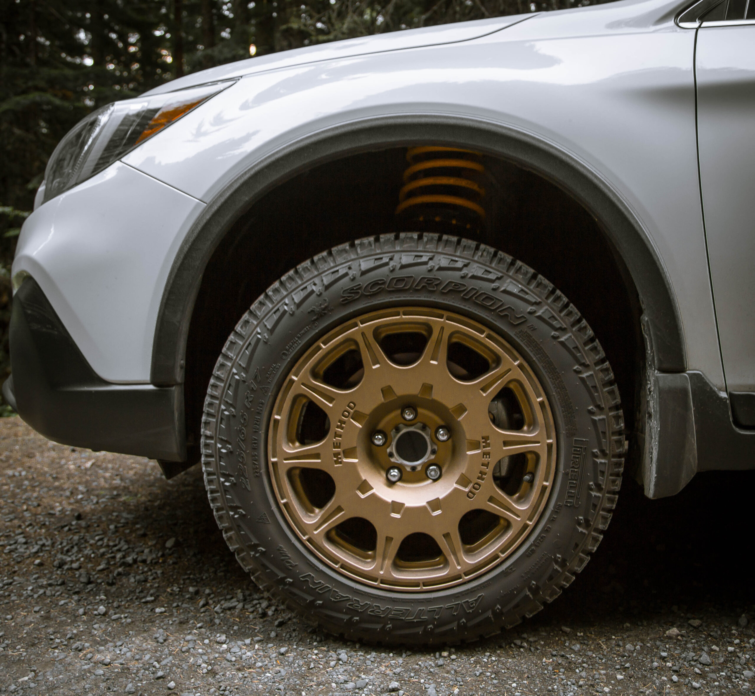 Pirelli Scorpion All terrain plus snow rated tire on a lifted subaru outback 2018