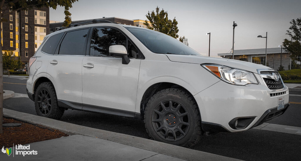 Subaru forester with motegi MR139 race wheels and bfg ko2 225/65/17 tires