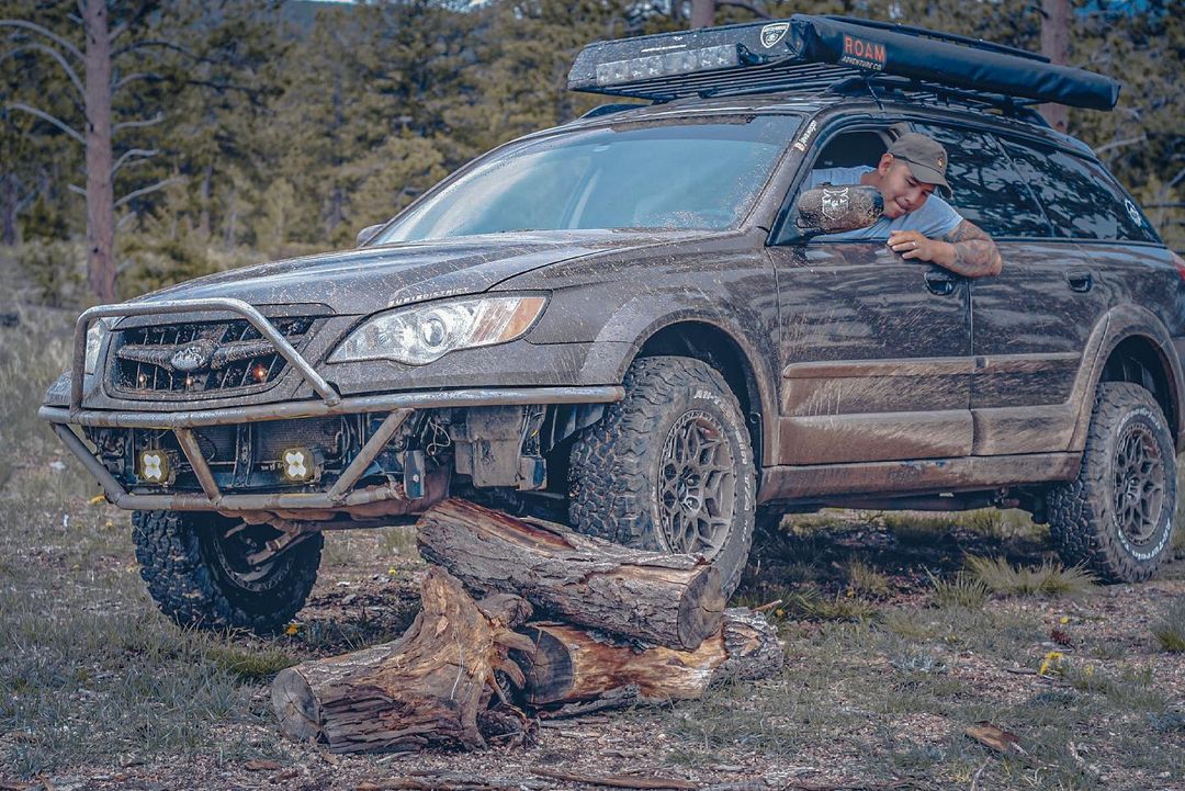 lifted 2008 subaru outback with bfg ko2 off road tires and rotopax