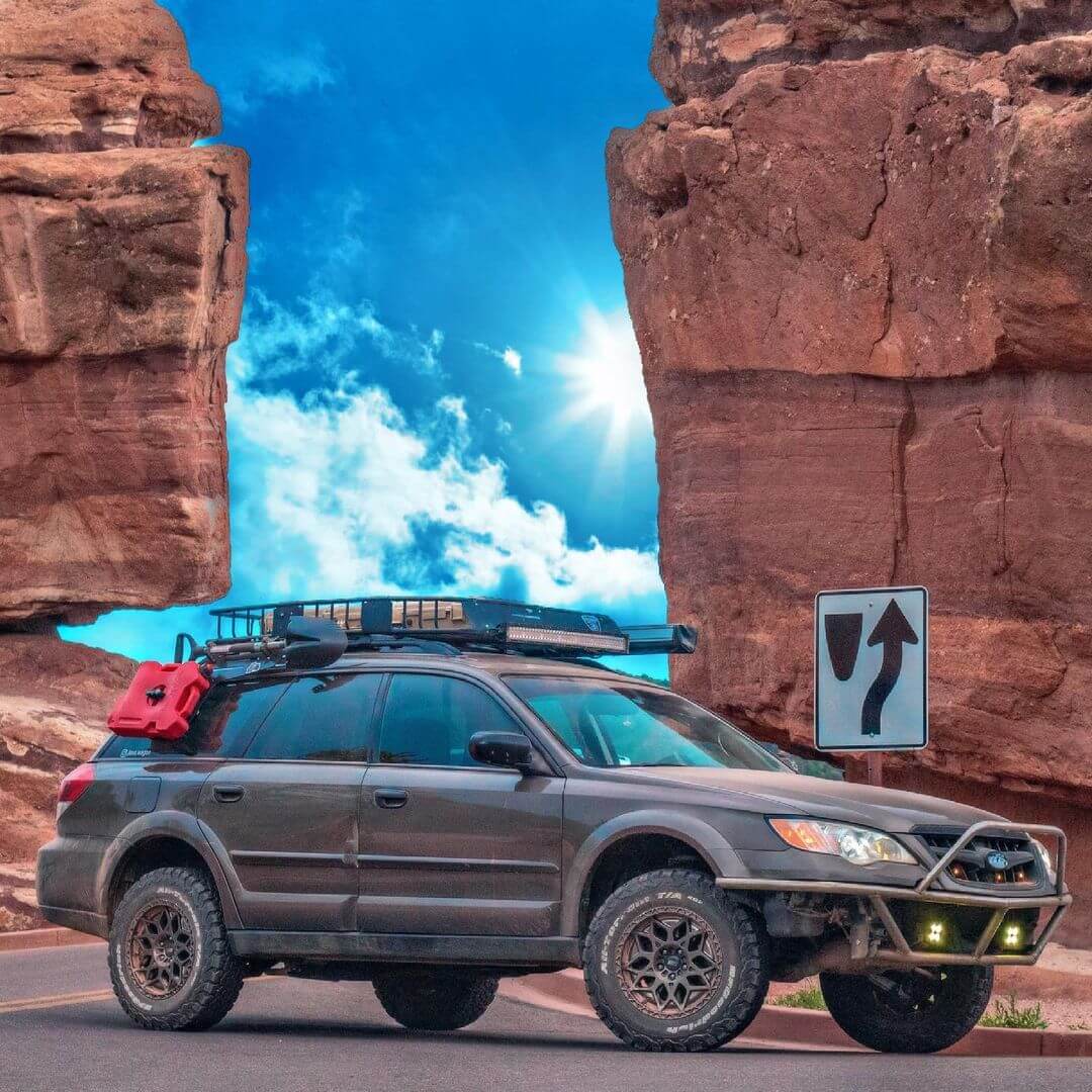 lifted 2008 subaru outback with bfg ko2 off road tires and rotopax