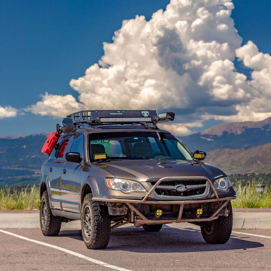 lifted 2008 subaru outback with bfg ko2 off road tires and rotopax