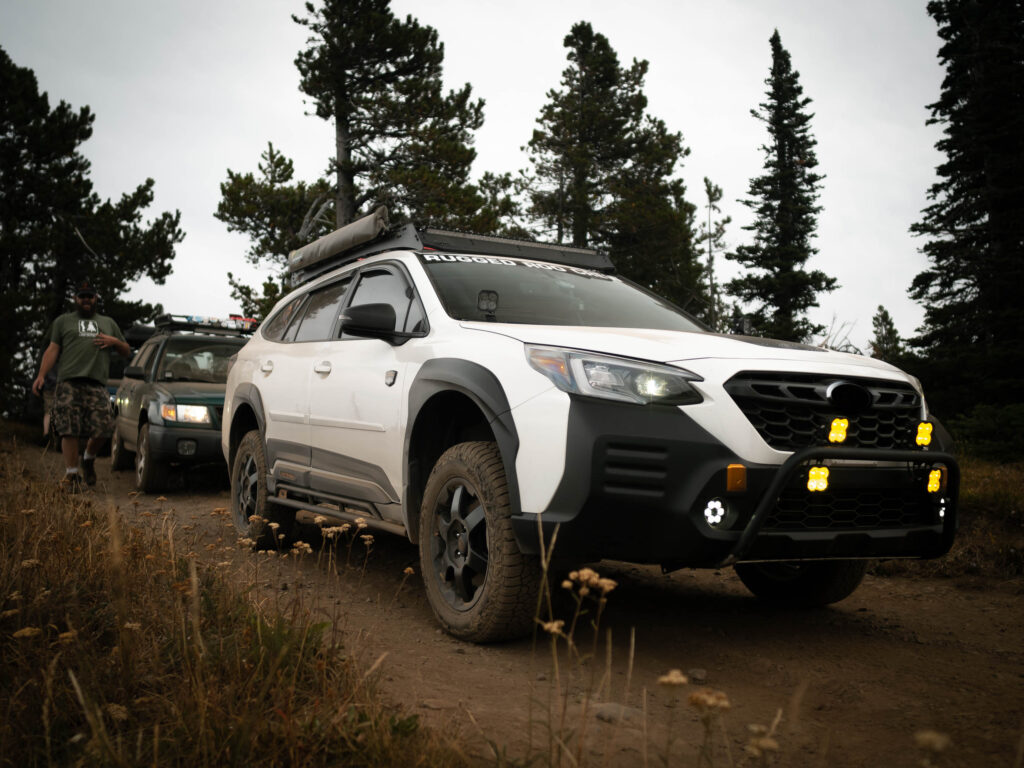 lifted subaru outback wilderness on long travel coilovers