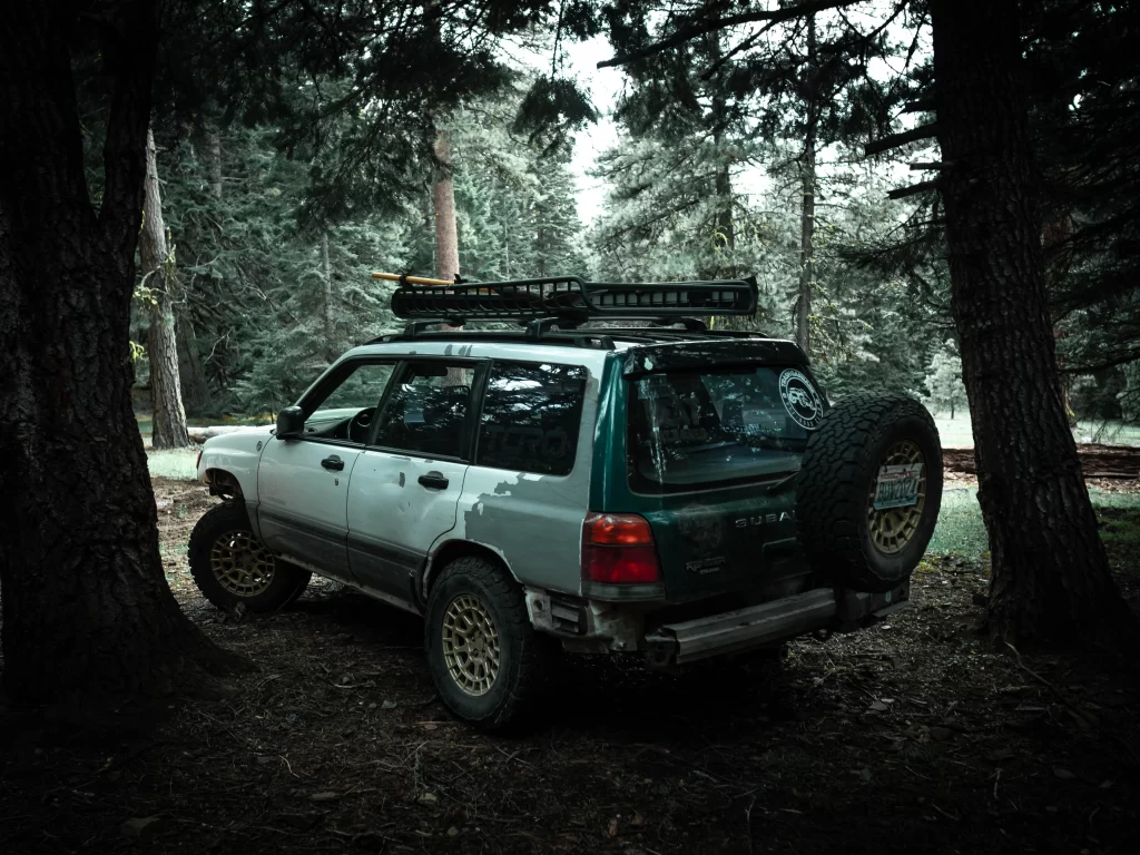 lifted subaru forester 1999 with wilco hitchgate rear tire carrier