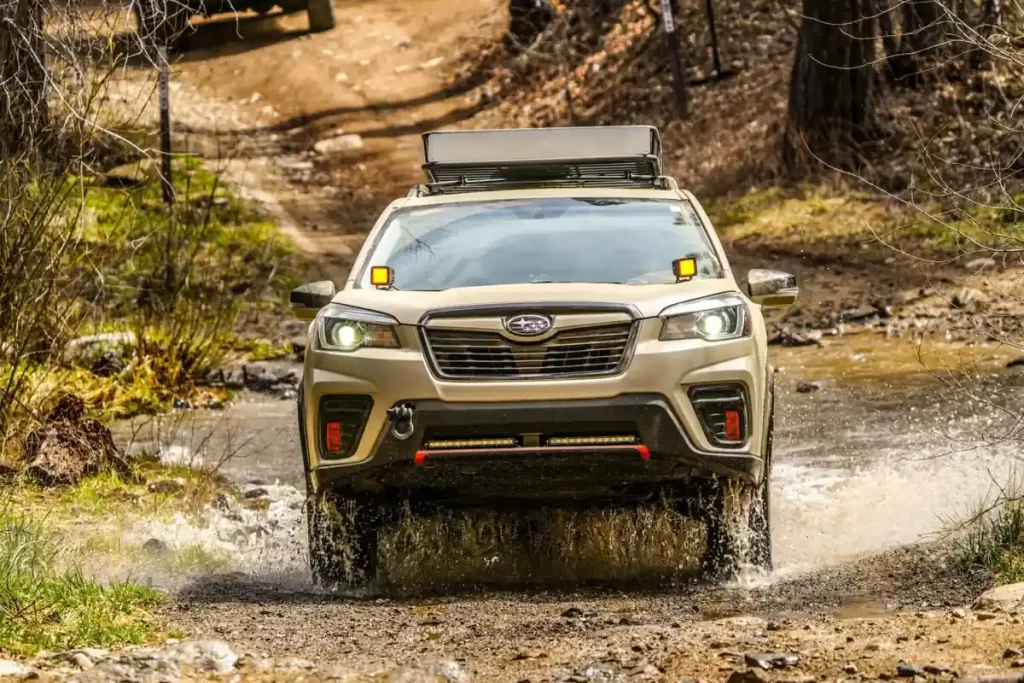 2020 forester sport lifted going through a water crossing