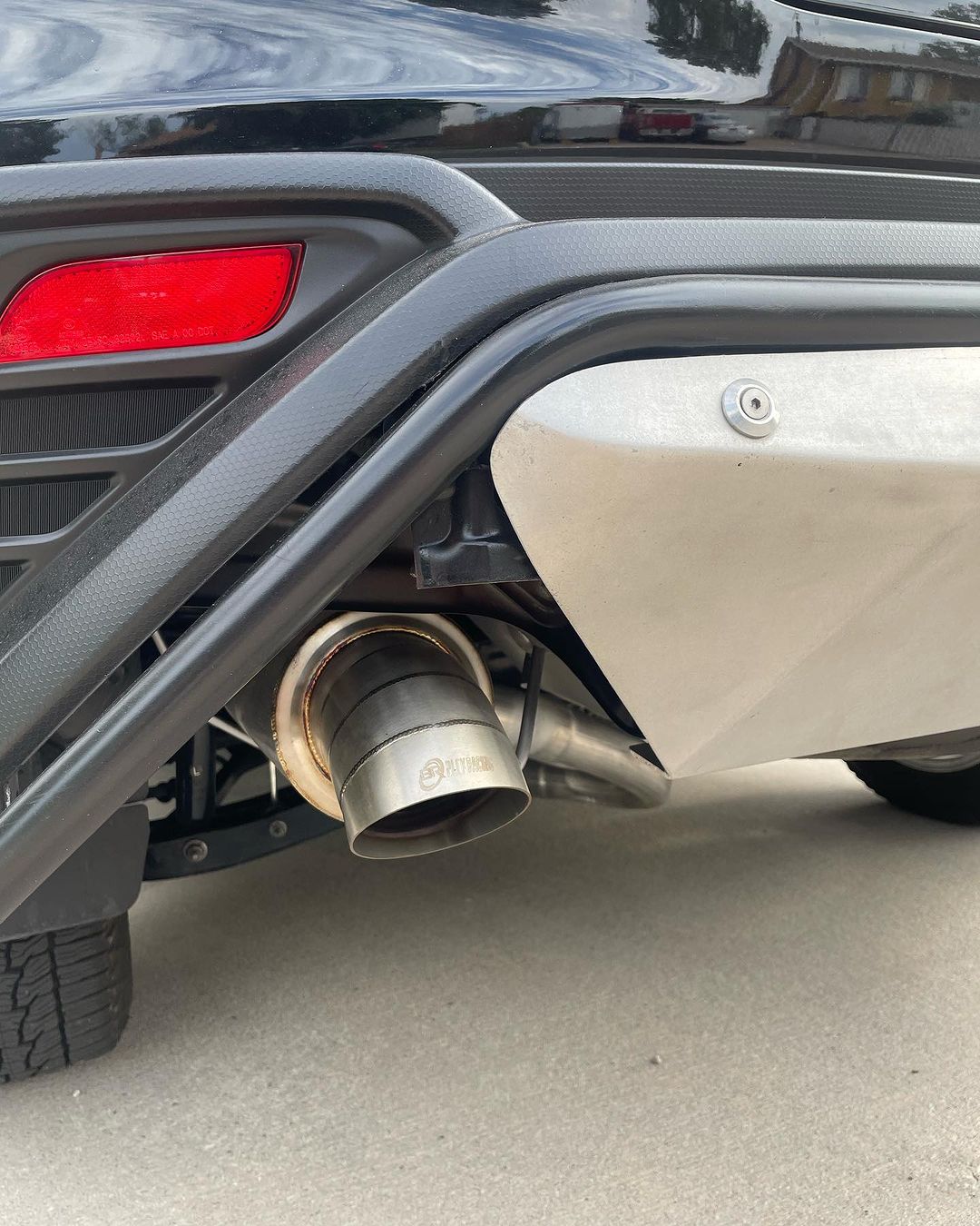 custom exhaust on 2022 subaru wrx with custom rear skidplate diffuser