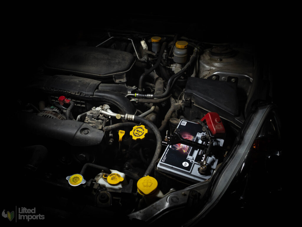 subaru engine bay while checking fluids