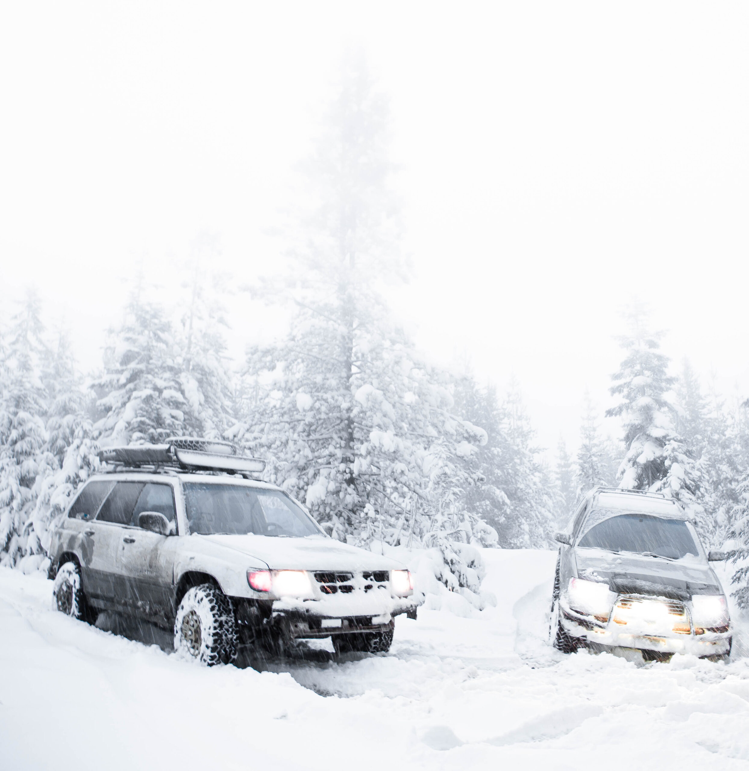 lifted subarus off road in the snow