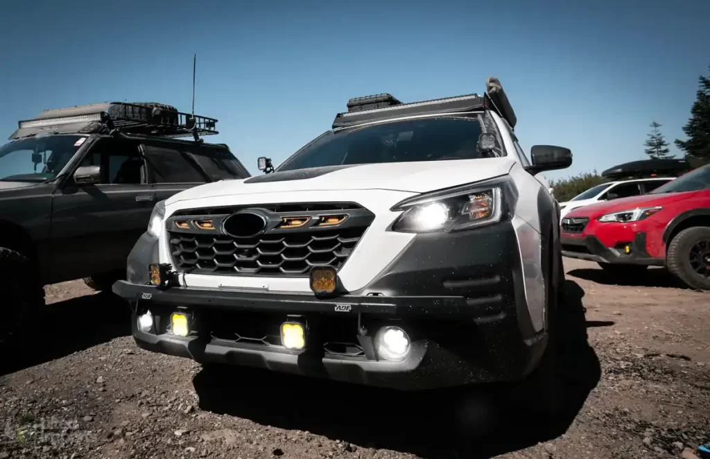 lifted-subaru-outback-wilderness with offroad bumper and lift kit
