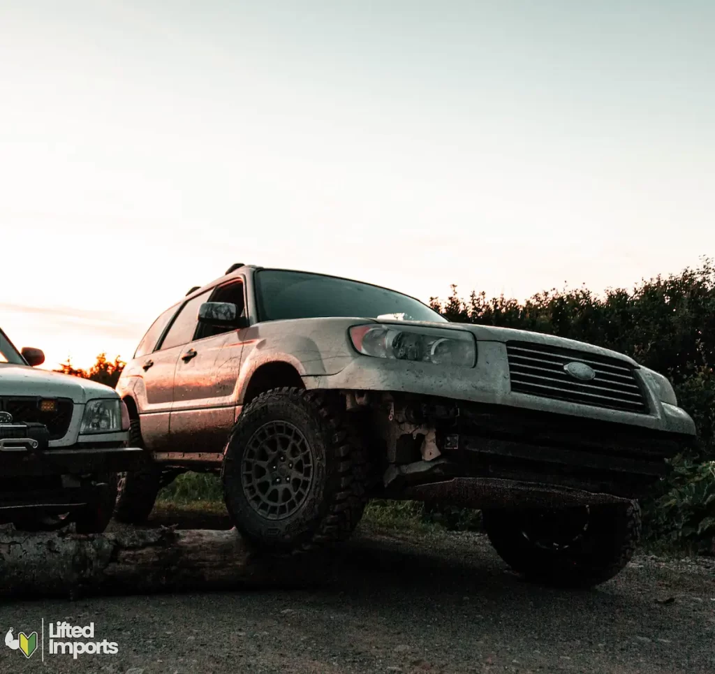 lifted subaru forester with primitive racing skid plate offroad