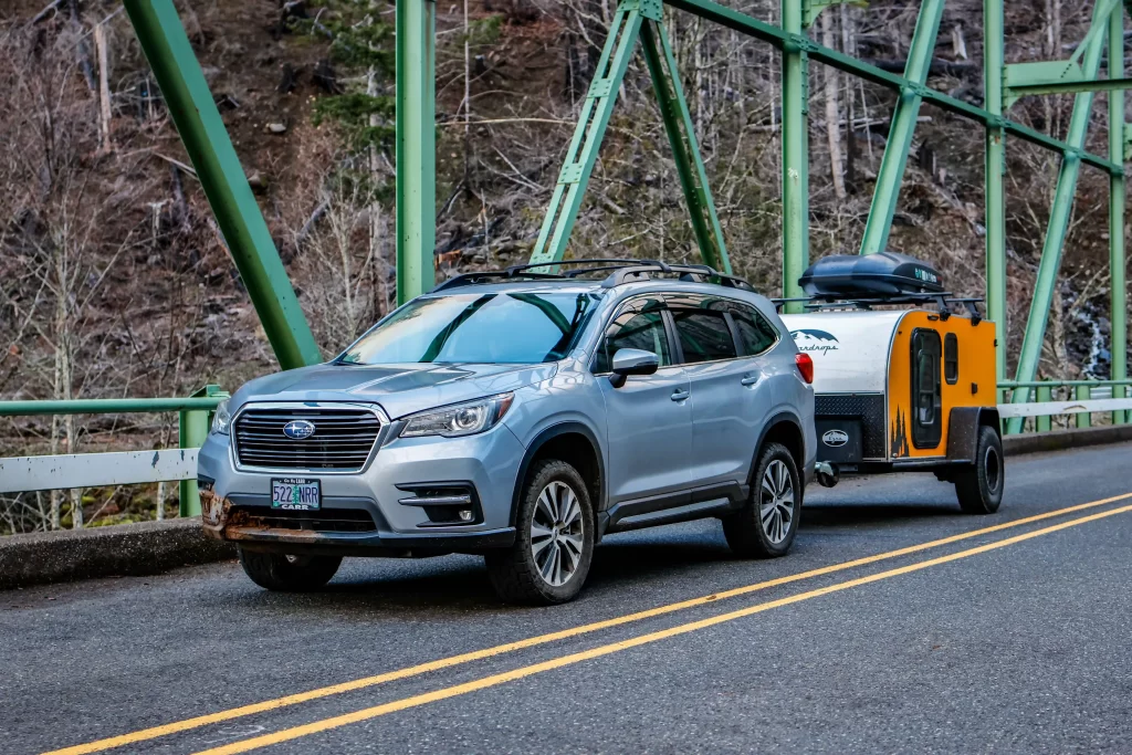 lifted subaru ascent pulling a trailer