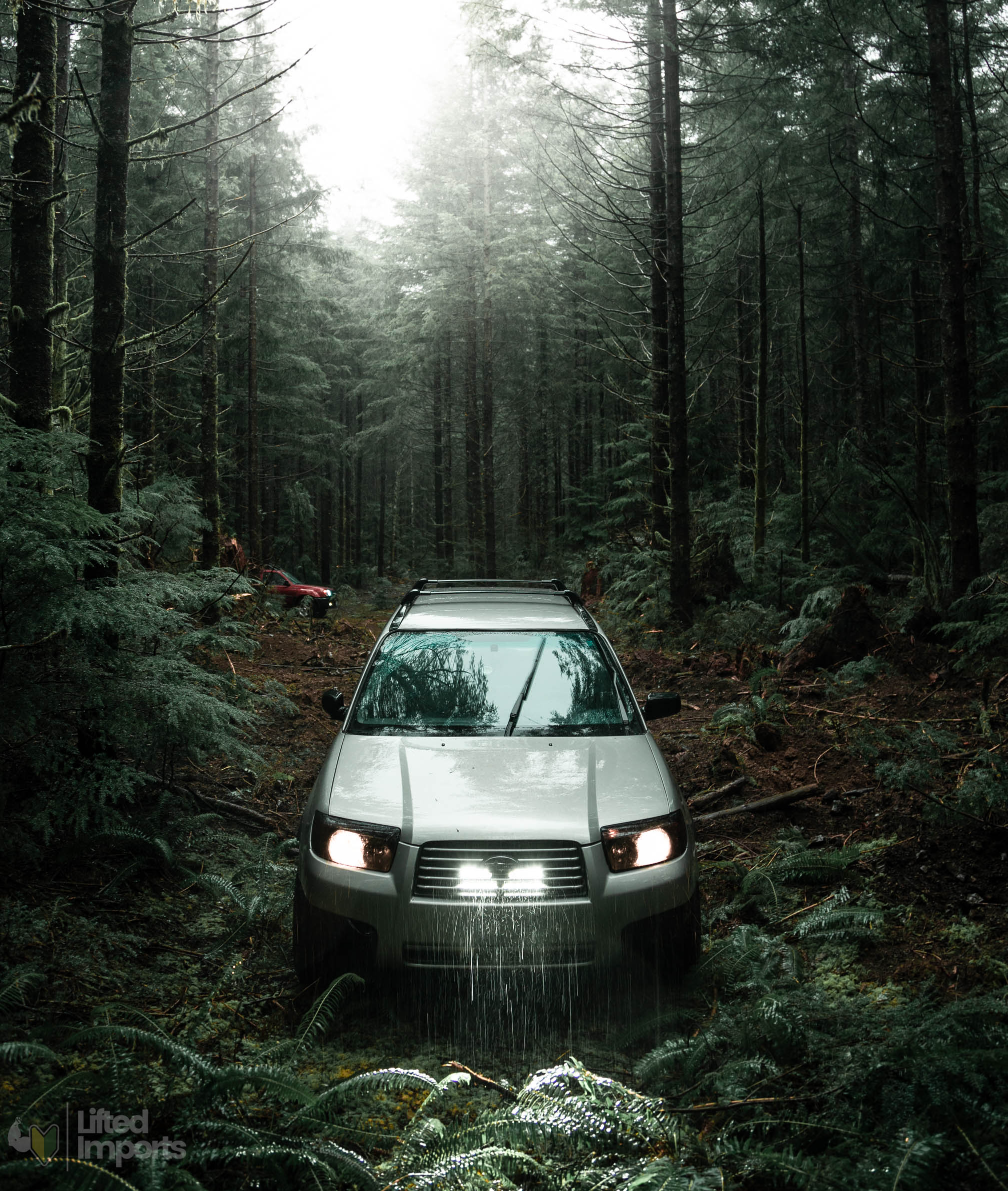 lifted subaru forester SG in the rain