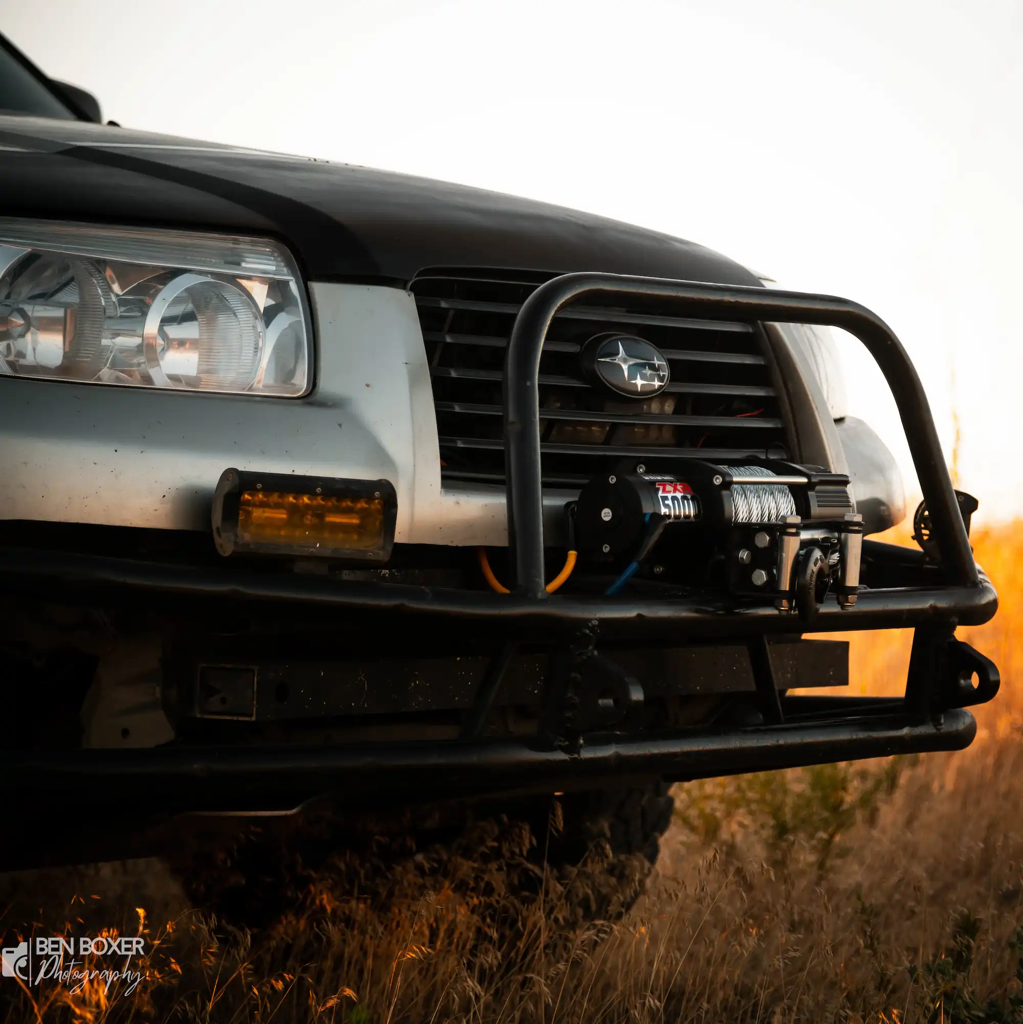subaru with winch attached