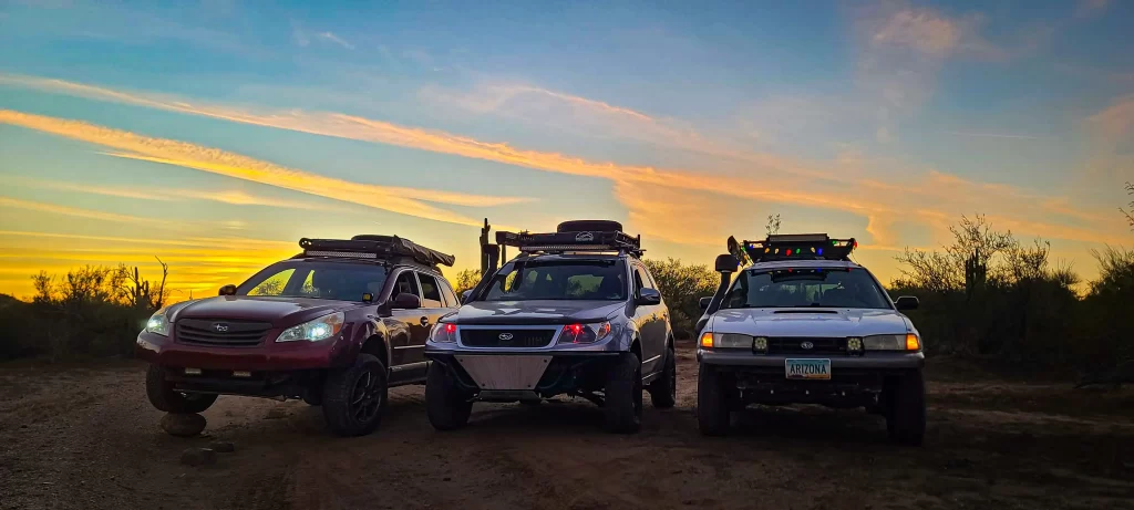 offroad subarus together in desert